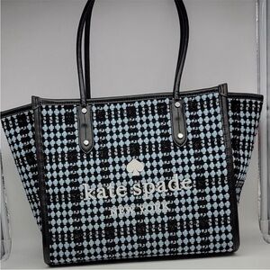 Kate Spade Black and Light Blue Checkered Tote